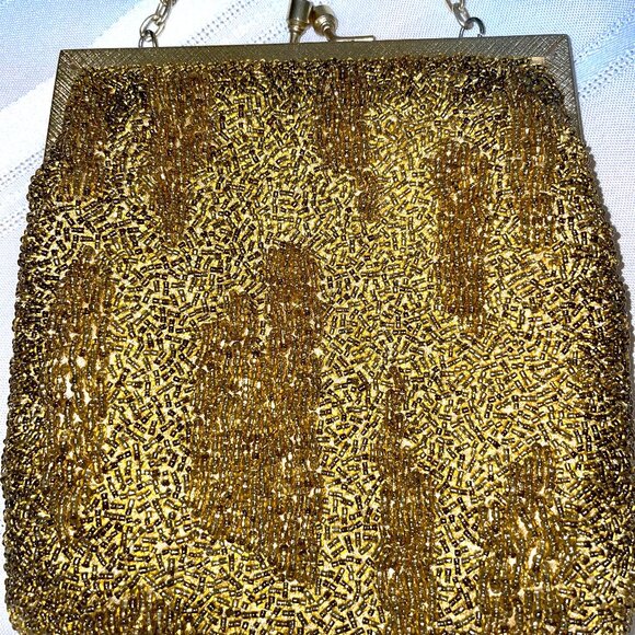 Vintage Walborg Hand Beaded Gold Evening Bag Hong Kong Chain Strap - Picture 3 of 8